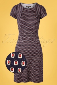 Mademoiselle YéYé - 60s Nine To Five Houndstooth Dress in Navy Rust Cream
