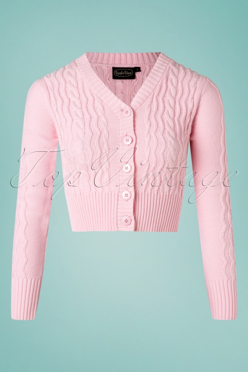 Vixen - 50s Penelope Fishermans Knit Crop Cardigan in Pink