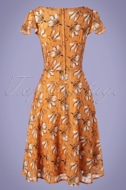 Vixen - 50s Margot Floral Swing Dress in Mustard 4