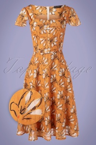 Vixen - 50s Margot Floral Swing Dress in Mustard