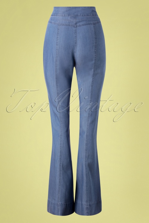 Vixen - 70s Bria Slight Bell Straight Trousers in Denim Blue 2