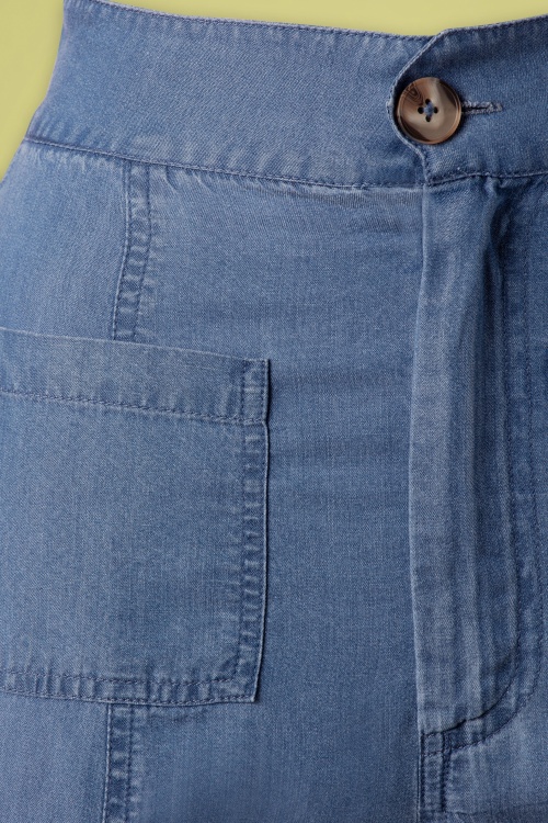 Vixen - Bria Slight Bell Straight Trousers Années 70 en Bleu Denim 3