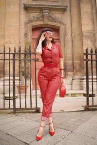 Very Cherry - 40s Classic Dots Jumpsuit in Denim Red 3
