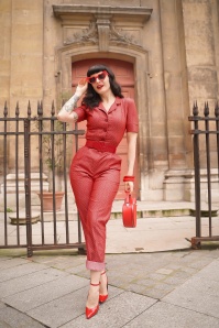 Very Cherry - 40s Classic Dots Jumpsuit in Denim Red