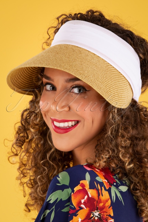 Amici - Misha Straw Visor Hat Années 50 en Blanc