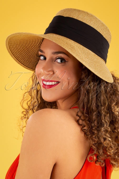 Amici - Bria Straw Hat  Années 50 en Naturel et Noir