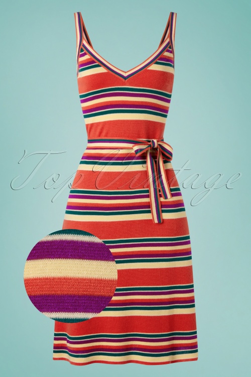 King Louie - Isa Cami Playa Stripe Dress Années 60 en Rose Pomme