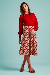 King Louie - Juno Lido Stripe Skirt Années 60 en Rouge Piment 2