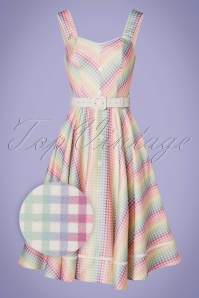 Vixen - Unreal Redheads Collaboration ~ 50s Trixie Gingham Swing Dress in Rainbow
