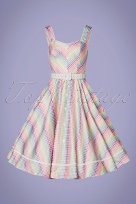Vixen - Unreal Redheads Collaboration ~ 50s Trixie Gingham Swing Dress in Rainbow 2