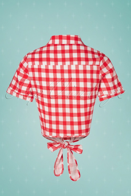 Collectif Clothing - 50s Sammy Vintage Gingham Tie Blouse in Red 3