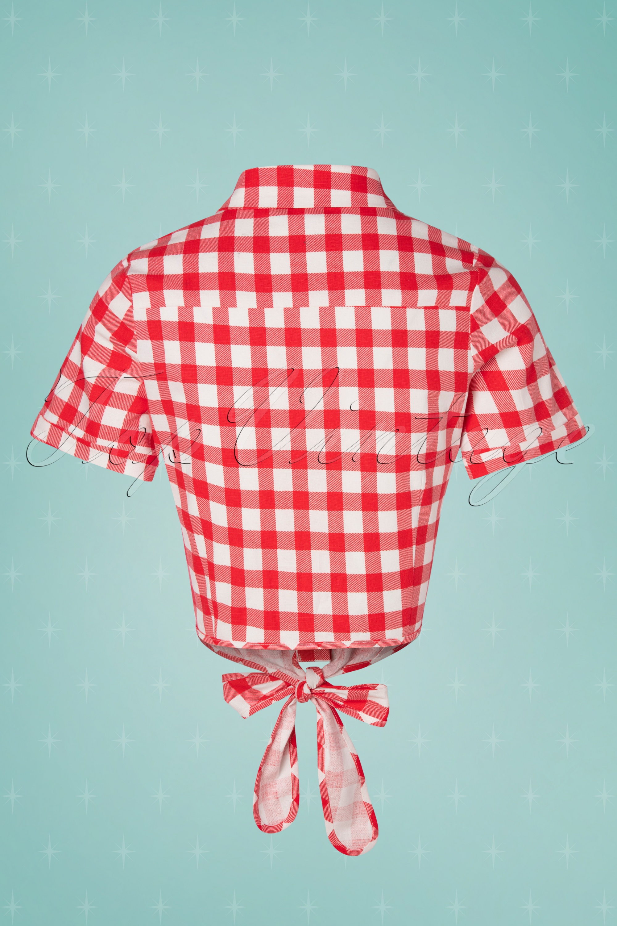 Collectif Clothing - Sammy vintage gingham knoopblouse in rood 3