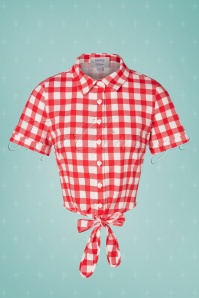 Collectif Clothing - 50s Sammy Vintage Gingham Tie Blouse in Red 2