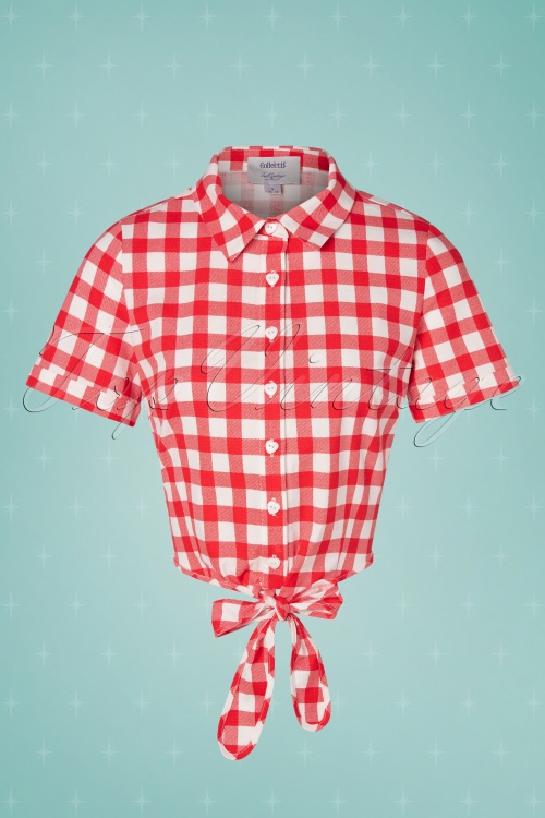Collectif Clothing - Sammy vintage gingham knoopblouse in rood 2