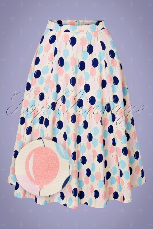 Collectif ♥ Topvintage - 50s Matilde Balloons Swing Skirt in Cream 2