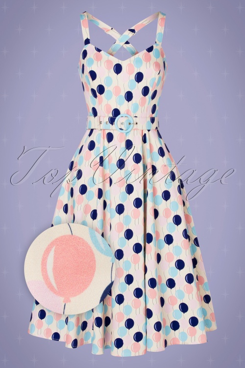 Collectif ♥ Topvintage - Lillian Balloons swing jurk in crème 3