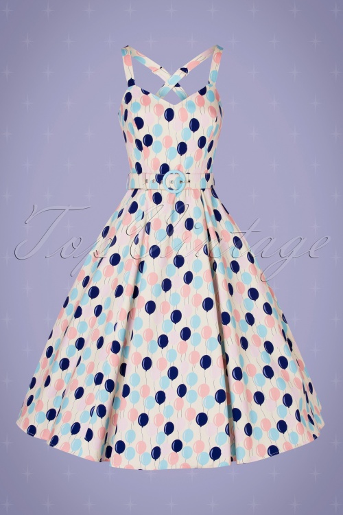 Collectif ♥ Topvintage - Lillian Balloons Swing Dress Années 50 en Crème 4