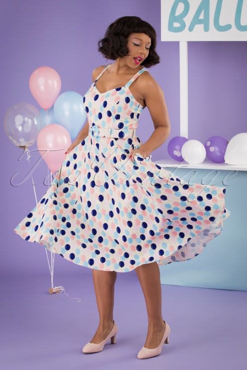 Collectif ♥ Topvintage - Lillian Balloons Swing-Kleid in Creme 2