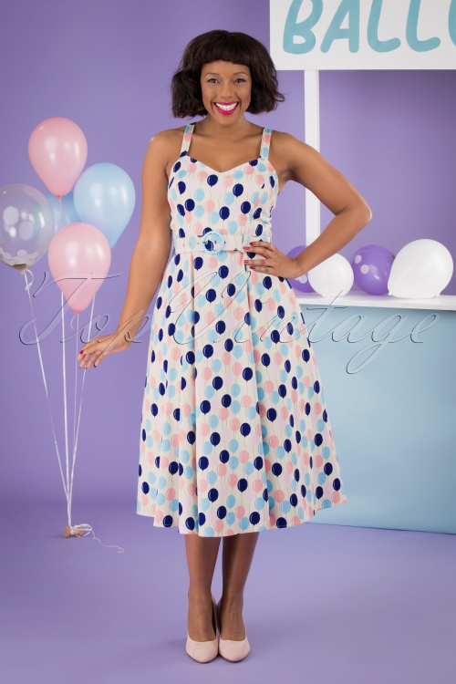 Collectif ♥ Topvintage - Lillian Balloons Swing-Kleid in Creme