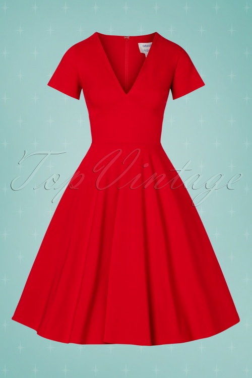 Collectif ♥ Topvintage - Norah swing jurk in lippenstift rood 3