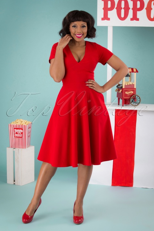Collectif ♥ Topvintage - Norah swing jurk in lippenstift rood