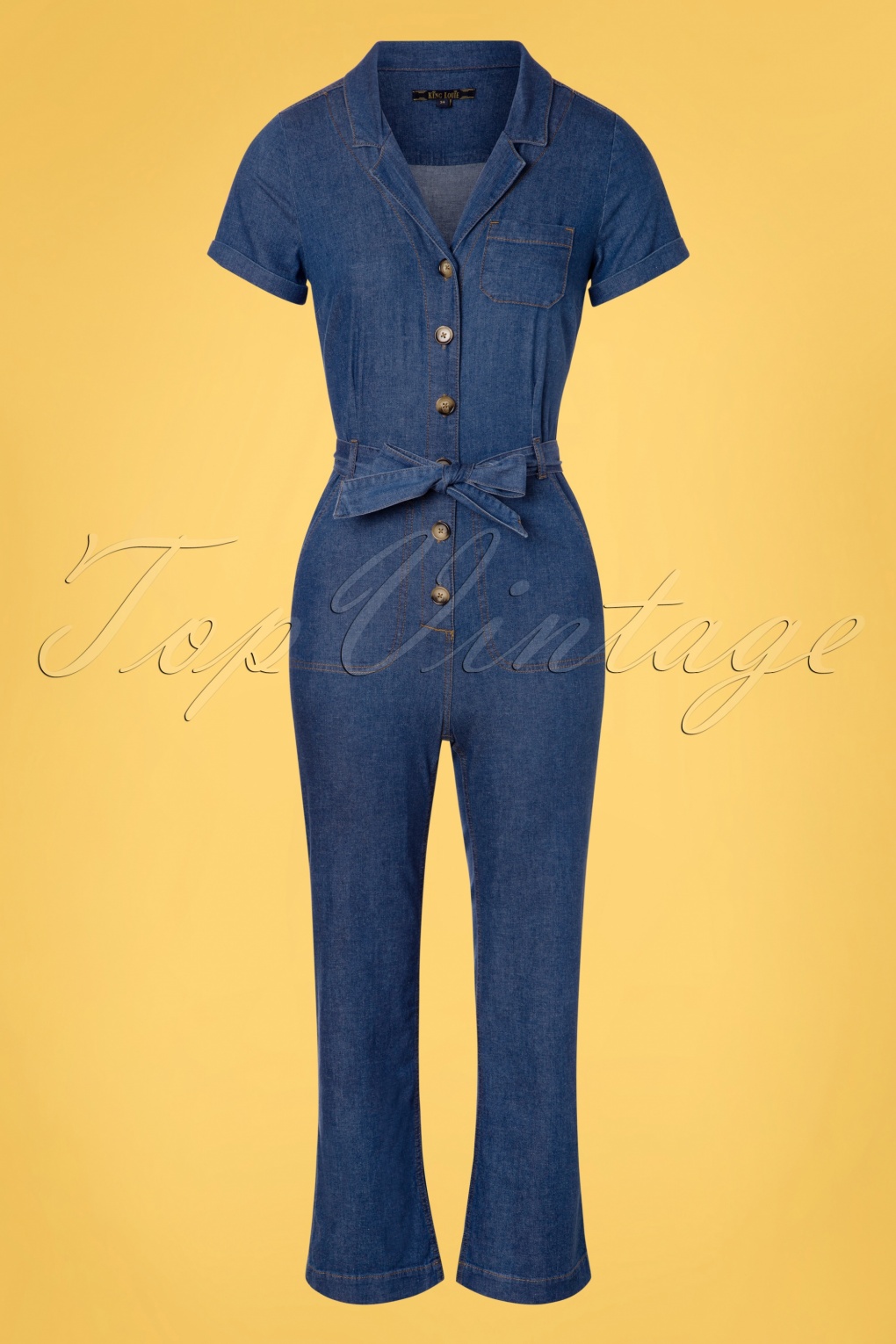 70s Gracie Chambray Jumpsuit In River Blue