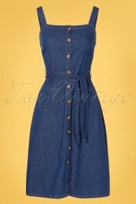 Collectif Clothing - 50s Jasmine Seashell Swing Skirt in Denim Blue