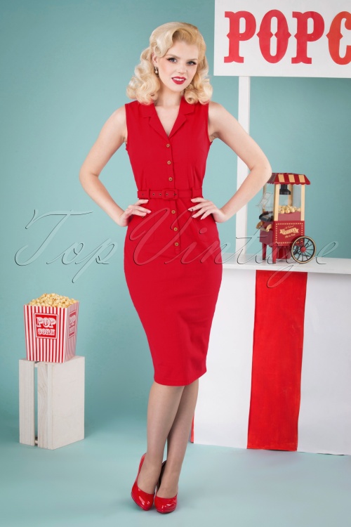 Collectif ♥ Topvintage - Caterina Pencil Dress Années 50 en Rouge