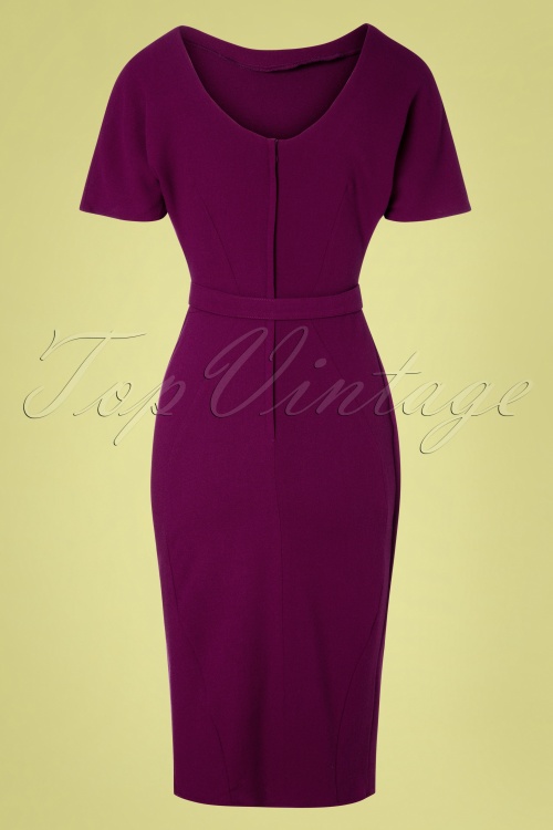 Miss Candyfloss - 50s Finlay Wiggle Dress in Sangria Purple 4