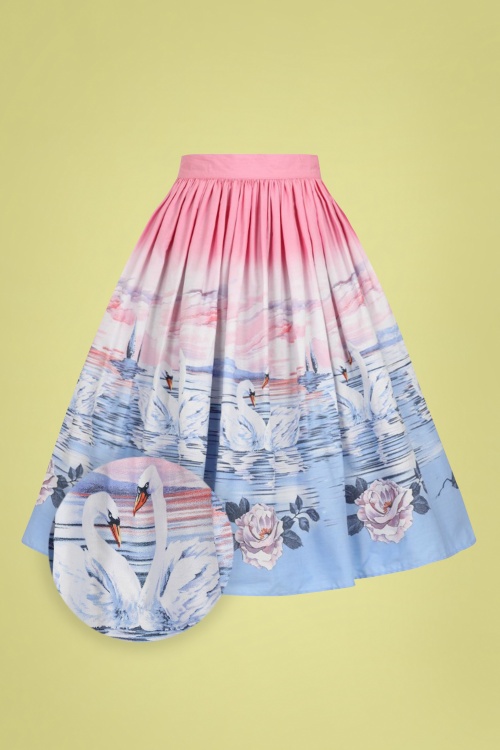 Bunny - 50s Swan Swing Skirt in Pink