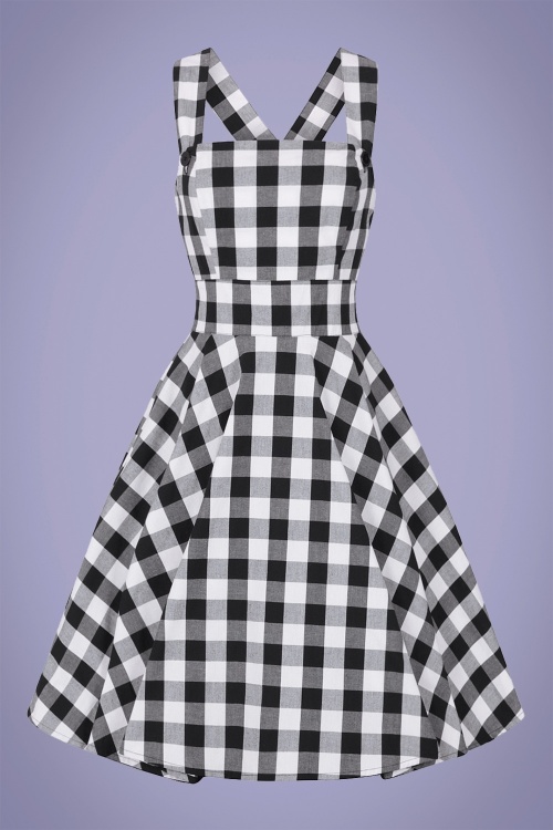 Bunny - Victorine Gingham Pinafore Dress Années 50 en Noir et Blanc