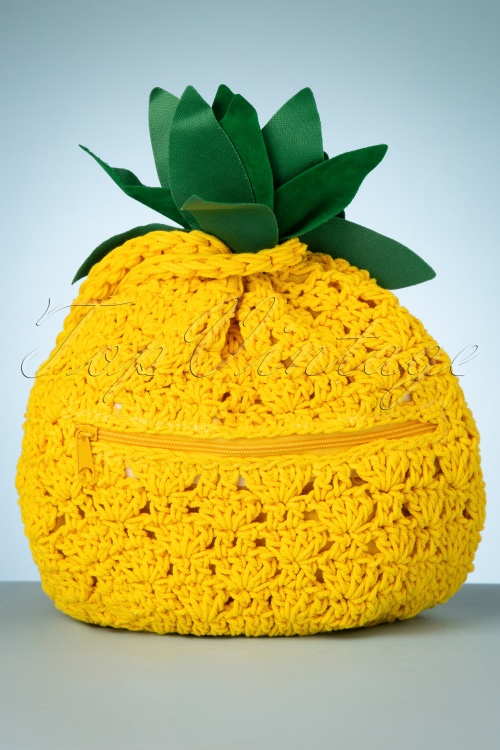 Collectif Clothing - 70s Sara Pineapple Crochet Bag in Yellow 2
