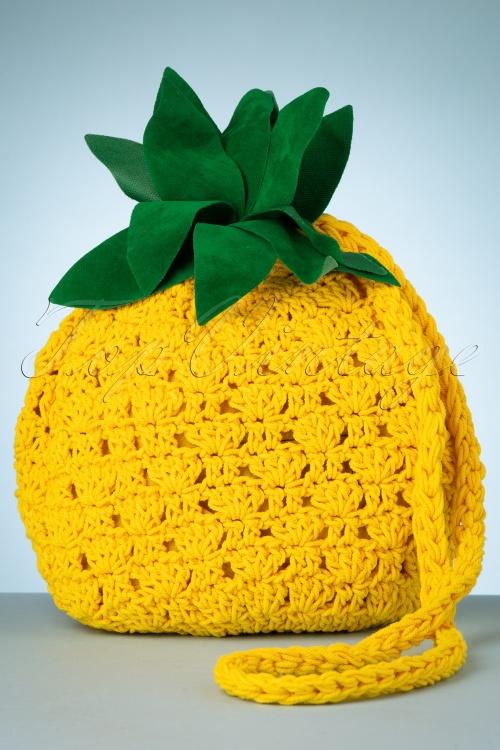 Collectif Clothing - 70s Sara Pineapple Crochet Bag in Yellow