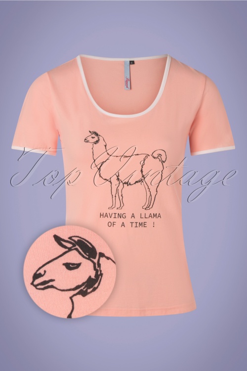 Banned Retro - Having A Llama Of A Time T-Shirt Années 60 en Rose