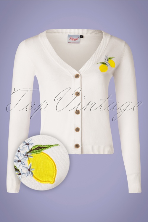 Banned Retro - Lemon Cardigan Années 50 en Blanc