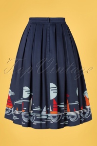 Banned Retro - 50s Summer Sail Pleated Swing Skirt in Navy 4