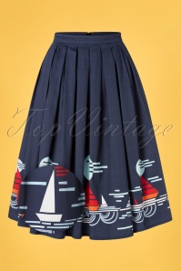 Banned Retro - 50s Summer Sail Pleated Swing Skirt in Navy 2