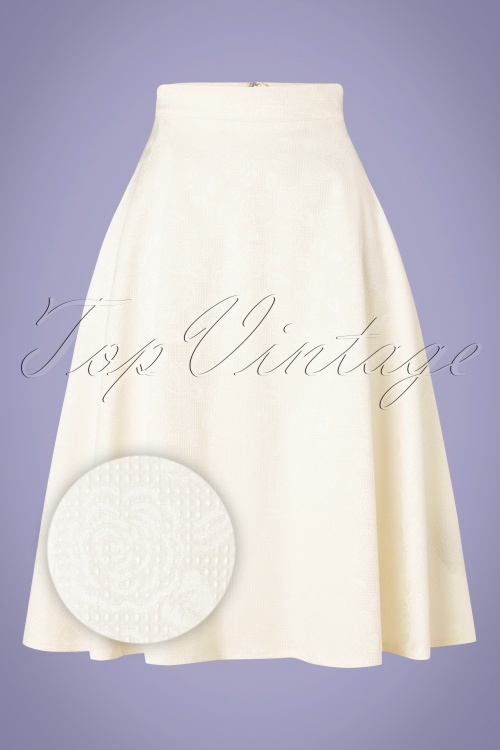 Banned Retro - 60s Preppy Roses Skirt in Ivory White