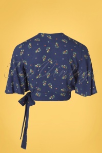 Banned Retro - 70s Spring Sprig Wrap Blouse in Blue 4