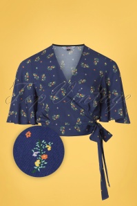 Banned Retro - 70s Spring Sprig Wrap Blouse in Blue 2
