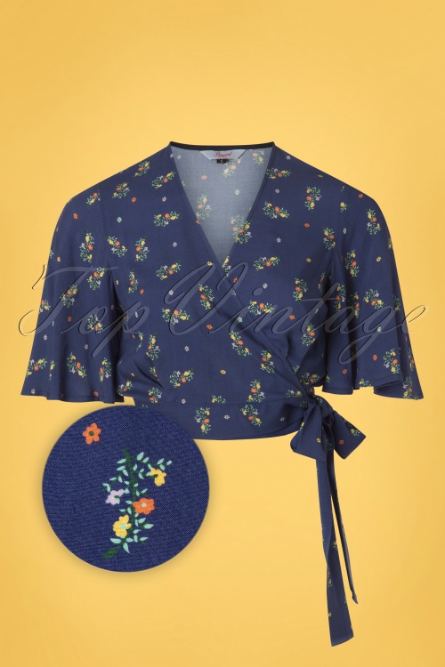 Banned Retro - 70s Spring Sprig Wrap Blouse in Blue 2