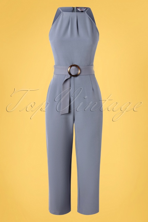 Banned Retro - 60s Sophie Culotte Jumpsuit in Sky Blue