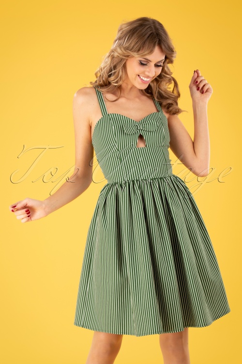 Banned Retro - 50s Stripes And Bows Swing Dress in Green