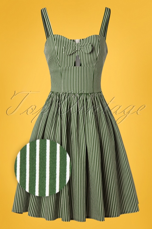 Banned Retro - Swing-Kleid mit Streifen und Schleifen in Grün 2
