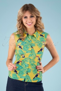 Banned Retro - All-over Toucan blouse in geel 3