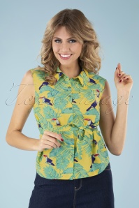 Banned Retro - All-over Toucan blouse in geel
