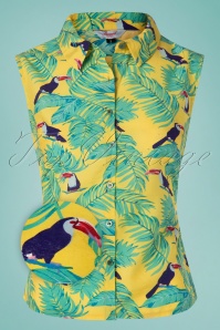 Banned Retro - All-over Toucan blouse in geel 2