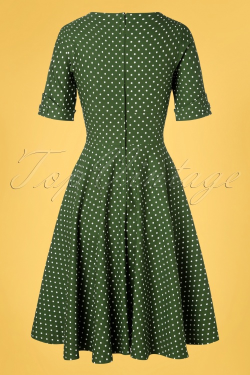 Unique Vintage - 50s Delores Dot Swing Dress in Green and White 7