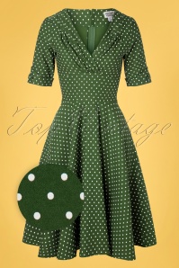 Unique Vintage - 50s Delores Dot Swing Dress in Green and White 2
