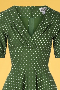 Unique Vintage - Delores Dot Swing Dress Années 50 en Vert et Blanc 4